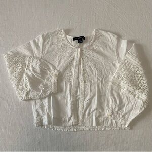 French Connection Embroidered Button Up Blouse
